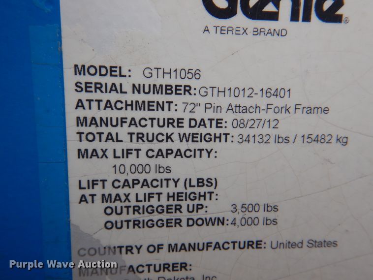image for item KX9444 2012 Genie GTH-1056  telehandler