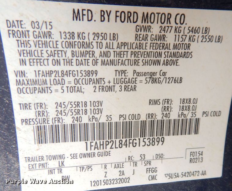 image for item DG0814 2015 Ford Taurus Police Interceptor