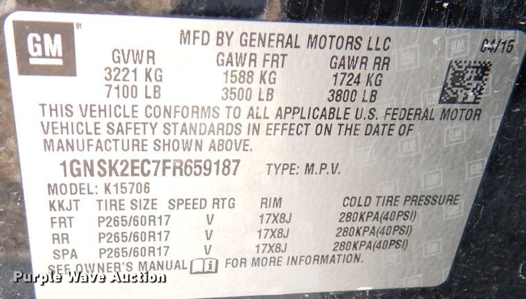 image for item DG0856 2015 Chevrolet Tahoe  SUV