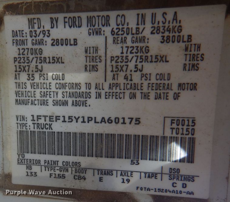 image for item DK8168 1993 Ford F150  pickup truck