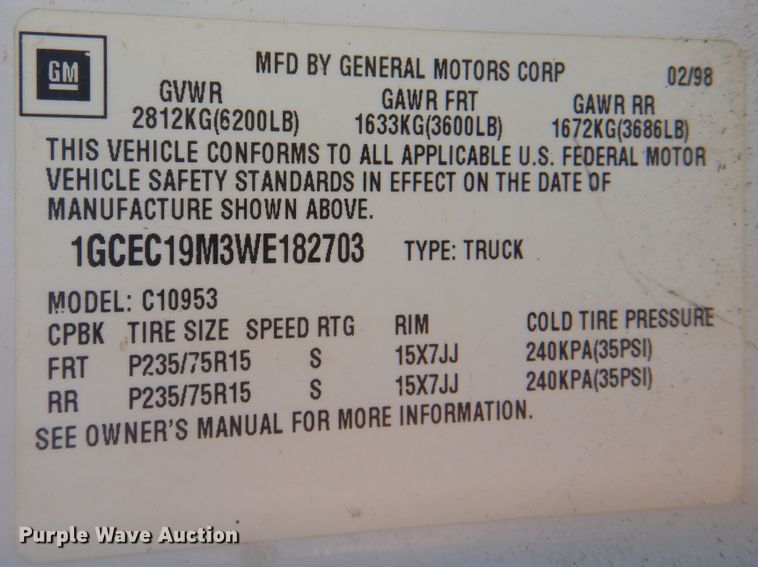 image for item DK8170 1998 Chevrolet C1500  Ext. Cab pickup truck