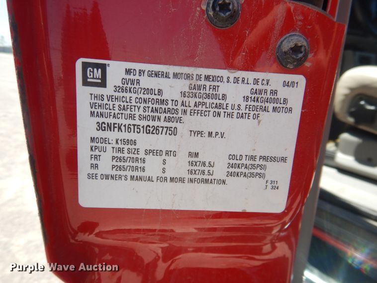 image for item DL0372 2001 Chevrolet Suburban  SUV