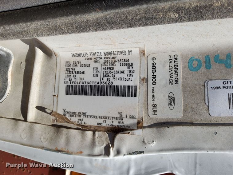 image for item DL0374 1996 Ford F450 Super Duty  dump flatbed truck