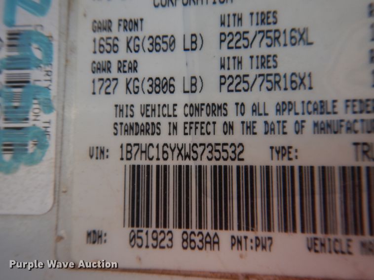 image for item DL0376 1998 Dodge Ram 1500  pickup truck