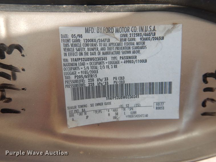 image for item DL0400 1998 Ford Taurus