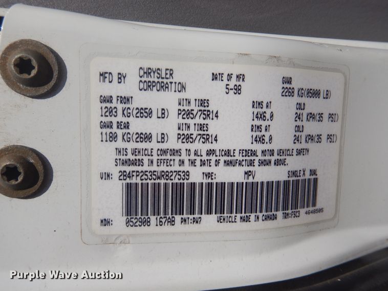 image for item DL0401 1998 Dodge Caravan  van