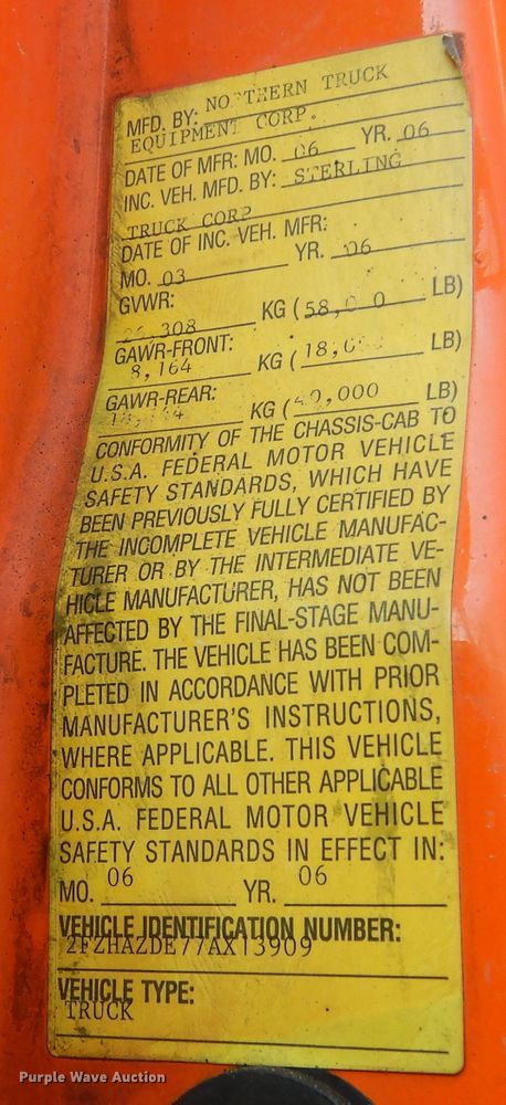 image for item DL6261 2007 Sterling LT9500  dump truck