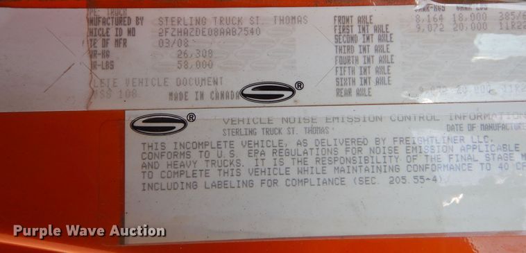 image for item DL6264 2008 Sterling LT9500  dump truck