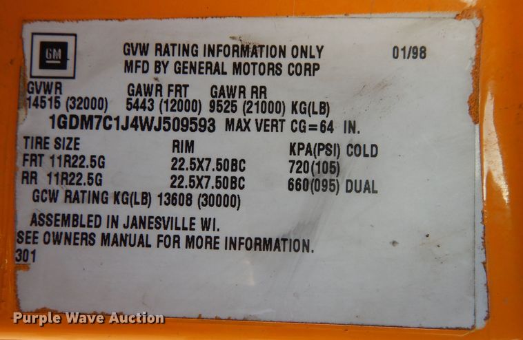 image for item DM1365 1998 GMC C7500  street sweeper truck