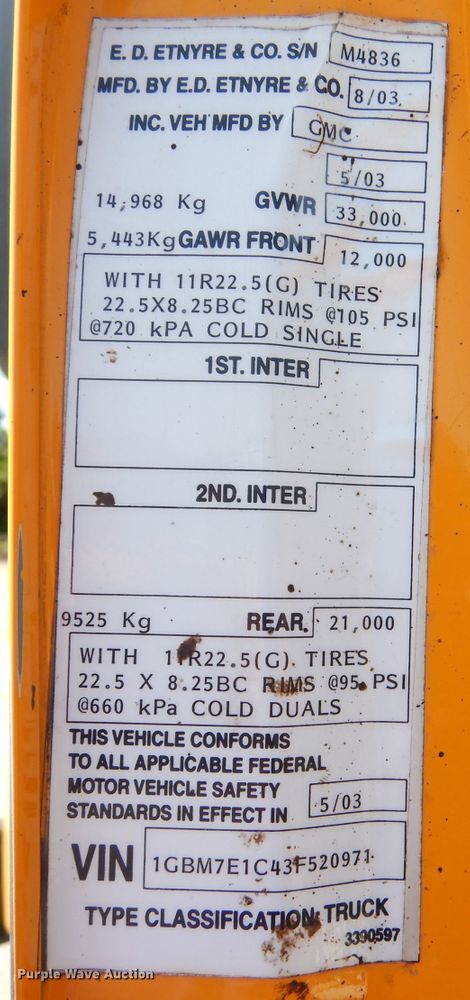 image for item DM1378 2003 Chevrolet C7500  oil distributor truck