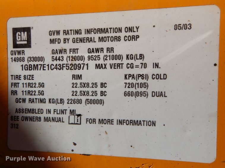 image for item DM1378 2003 Chevrolet C7500  oil distributor truck