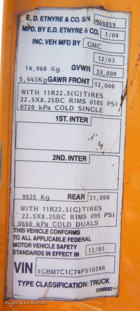 image for item DM1381 2004 Chevrolet C7500  oil distributor truck