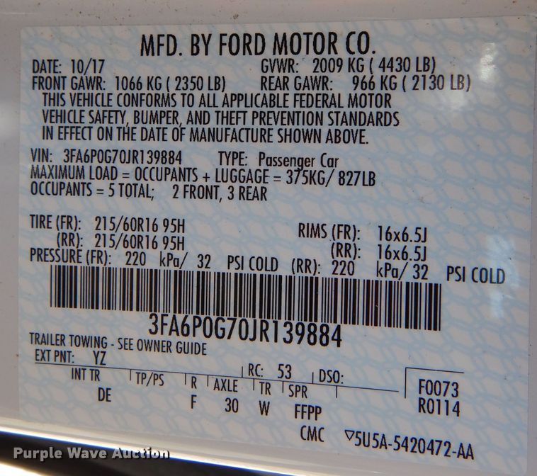 image for item DM1387 2018 Ford Fusion