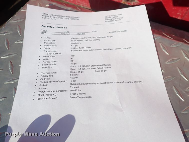 image for item DN1928 1997 Chevrolet 3500  brush fire truck
