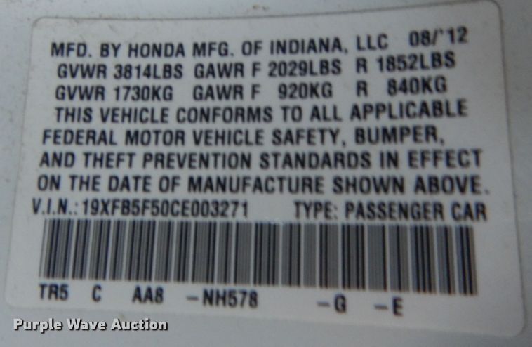 image for item IN9535 2012 Honda Civic