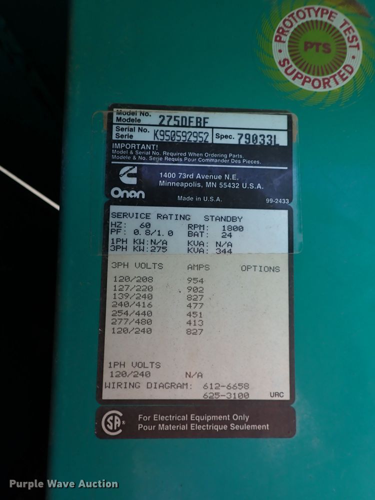 image for item IN9586 Onan 275DFBF  generator