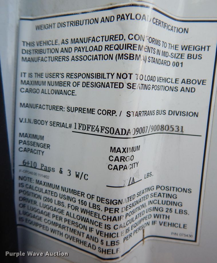 image for item IN9906 2010 Ford E450  shuttle bus