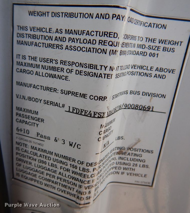 image for item IN9907 2010 Ford E450  shuttle bus
