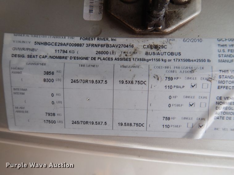 image for item IN9927 2010 Ford F650  shuttle bus