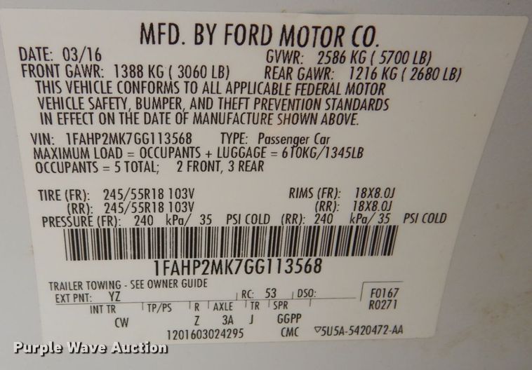 image for item JI9578 2016 Ford Taurus Police Interceptor