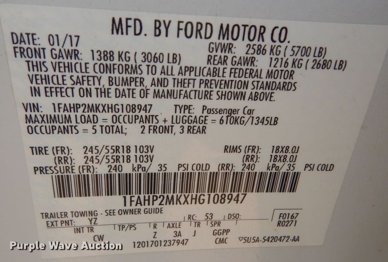 image for item JI9579 2017 Ford Taurus Police Interceptor