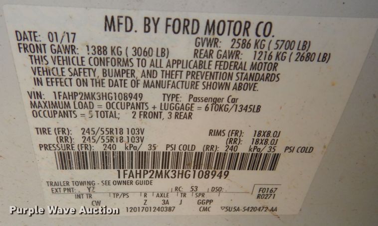 image for item JI9580 2017 Ford Taurus Police Interceptor