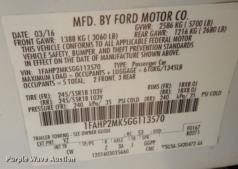 image for item JI9581 2016 Ford Taurus Police Interceptor