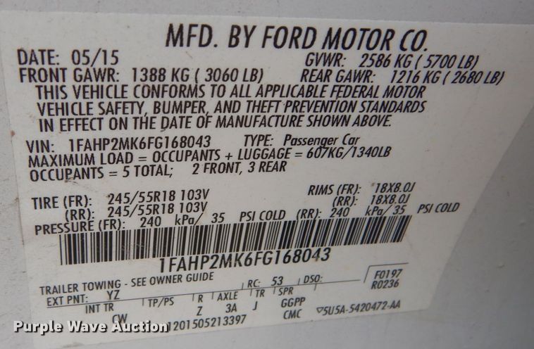 image for item JI9582 2015 Ford Taurus Police Interceptor