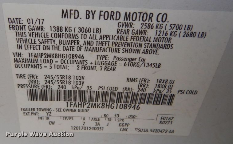 image for item JI9583 2017 Ford Taurus Police Interceptor