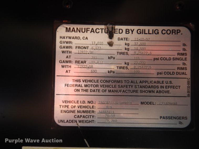 image for item JZ9905 1997 Gillig C21A096N4  transit bus