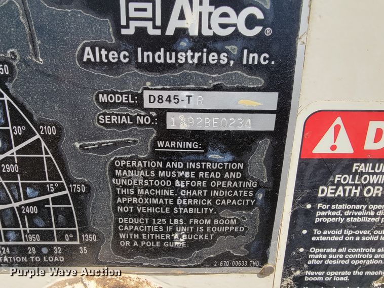 image for item KD9447 1993 Ford F800  digger derrick truck