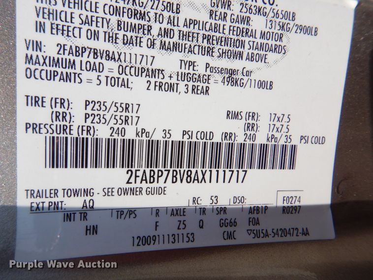 image for item KW9784 2010 Ford Crown Victoria Police Interceptor