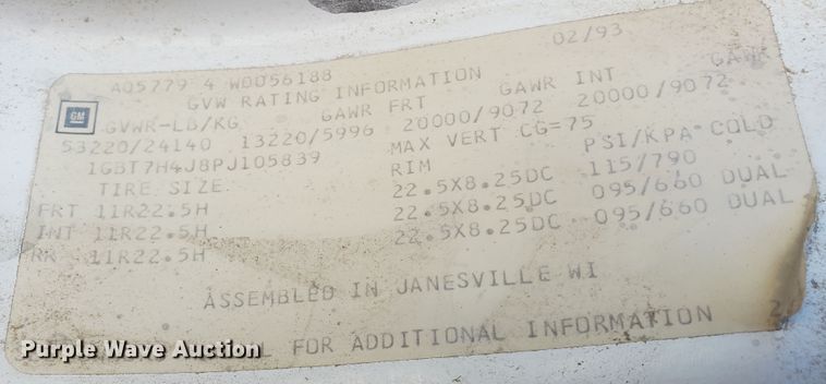 image for item KY9156 1993 Chevrolet Kodiak C6500  dump truck