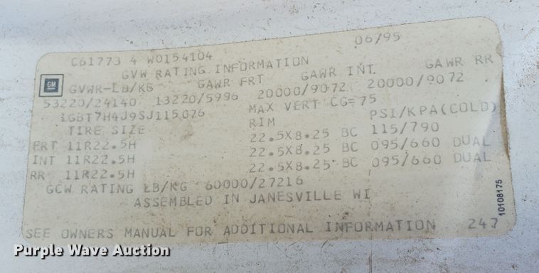 image for item KY9158 1995 Chevrolet Kodiak C6500  dump truck