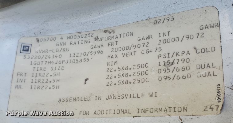 image for item KY9165 1993 Chevrolet Kodiak C6500  dump truck