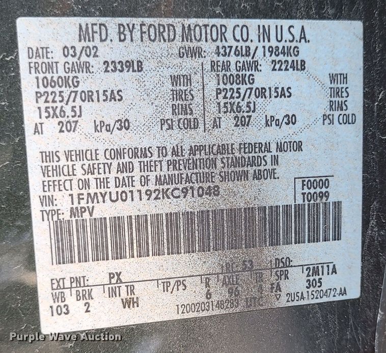 image for item DI6123 2002 Ford Escape  SUV