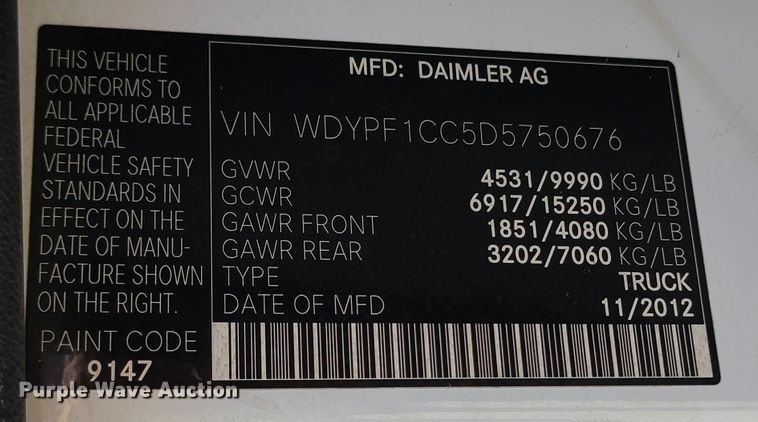 image for item DI6135 2013 Freightliner Sprinter 3500  van