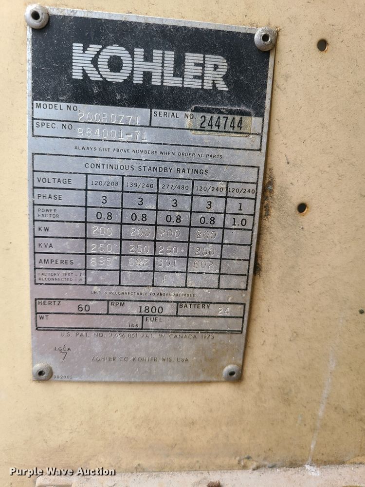 image for item DJ6005 Kohler 200RROZ71 Fast Response II  generator