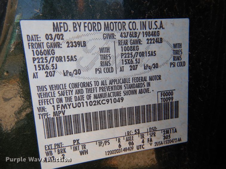 image for item DL8761 2002 Ford Escape  SUV