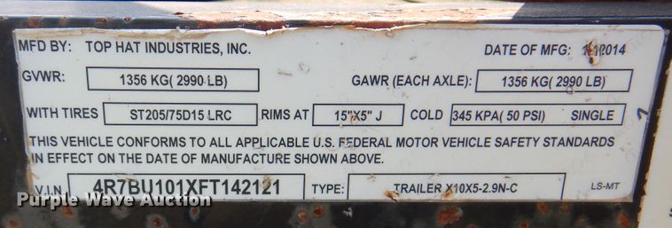 image for item DK8210 2015 Top Hat  utility trailer