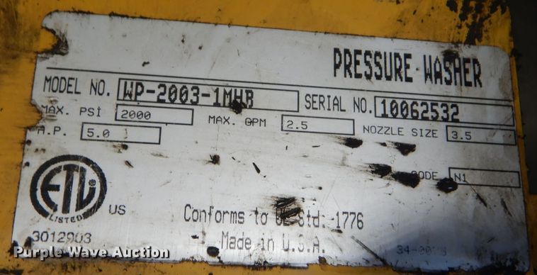 image for item II9721 WP-2003-1MHB pressure washer