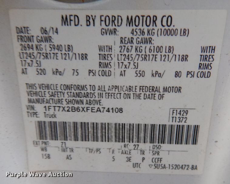 image for item KJ9931 2015 Ford F250 Super Duty  SuperCab pickup truck