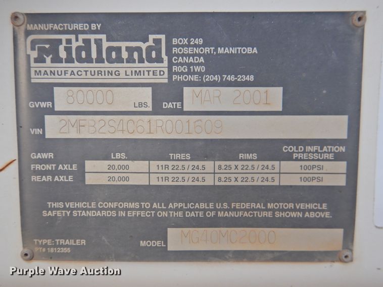 image for item DK2454 2001 Midland MG40MC2000  bottom dump trailer