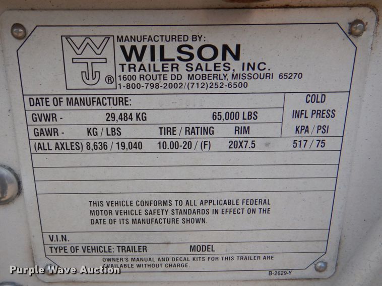 image for item DL0572 2012 Wilson DWH-550 Pace Setter  grain trailer