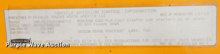 image for item DL0573 2013 Freightliner Cascadia 125  semi truck