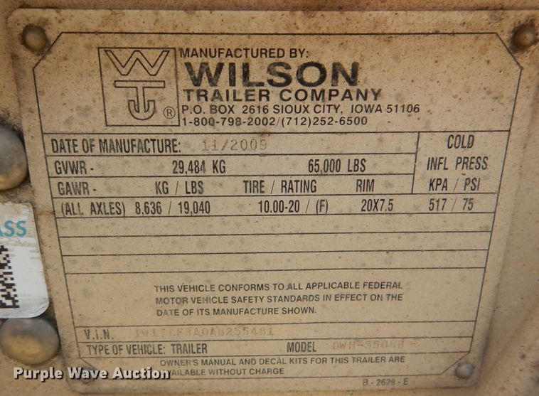 image for item DL0574 2010 Wilson DWH-550CB Commander  grain trailer