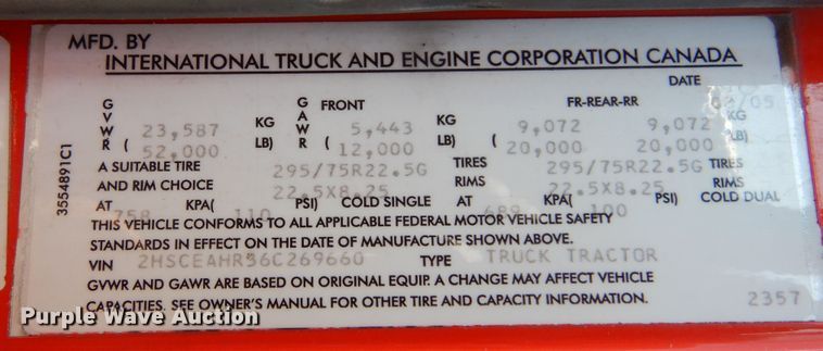 image for item DL6255 2006 International Eagle 9200i  semi truck