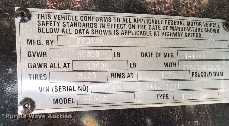 image for item DN1801 1996 Doonan  drop deck equipment trailer