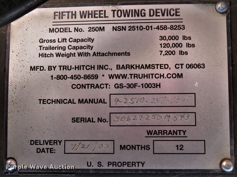 image for item FP9373 2003 Tru Hitch 250M  fifth wheel towing attachment