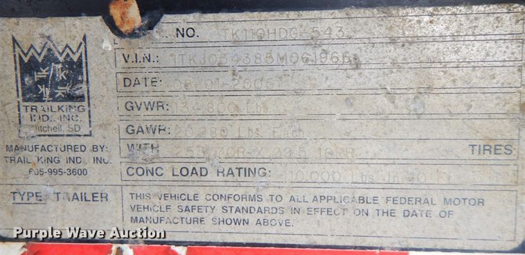 image for item HT9408 2005 Trail King TK110HDG543  lowboy equipment trailer